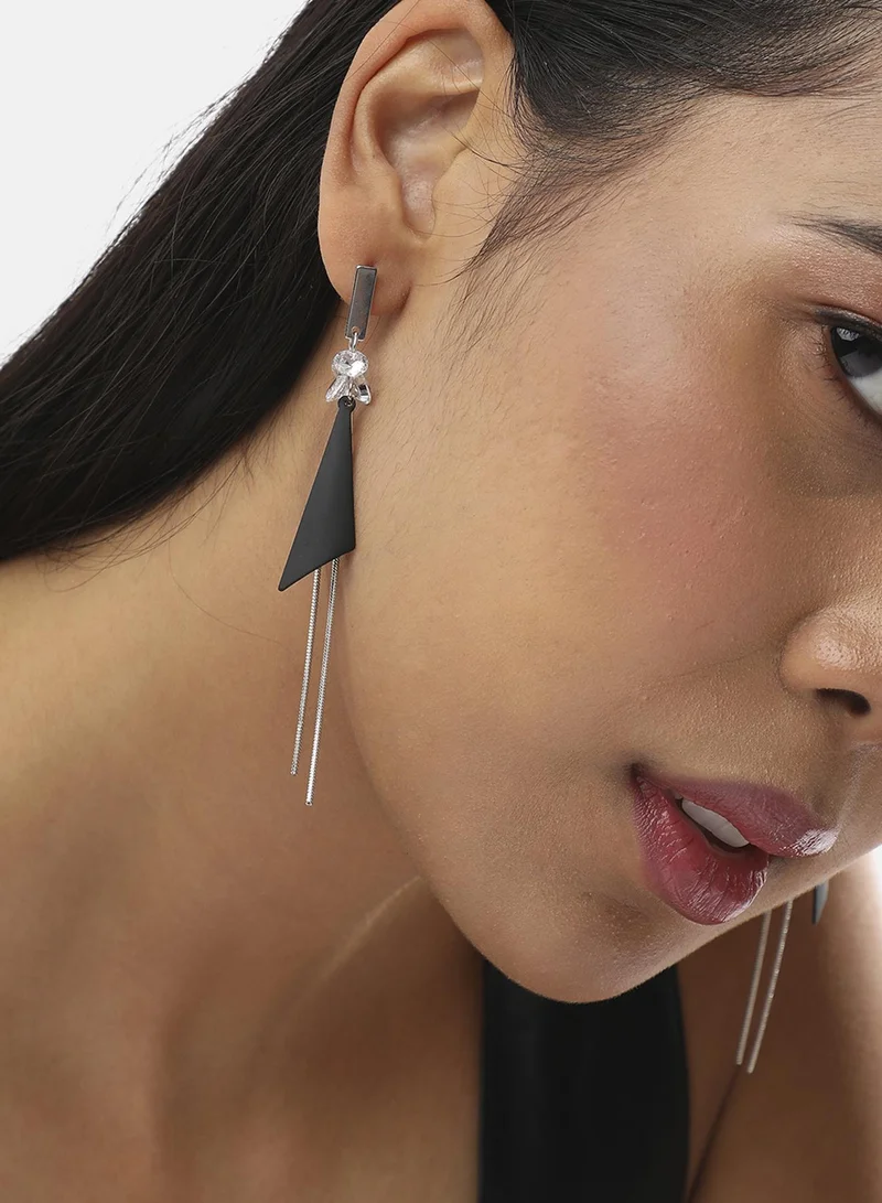 سوهي أقراط متدلية على شكل سلسلة مثلثة - أسود كربوني