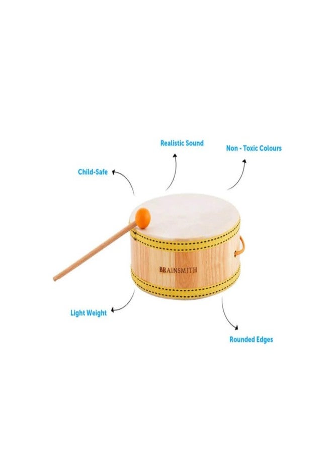 Brainsmith Swoora Wooden Tom-Tom Drum (2-Sided) with Stick for Toddlers and Kids (1-6 Years) - Child-Safe Percussion Musical Instrument Drum Set - Image 2