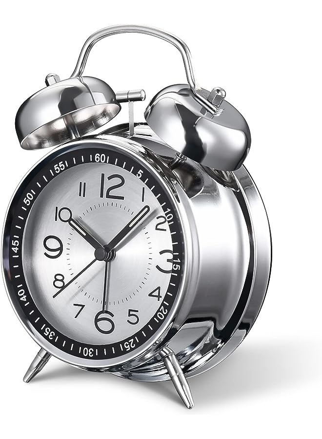 Raxoom Alarm Clock for Heavy Sleepers Adults,Retro 4 Inch Silent Non-Ticking Quartz with Backlight,Twin Bell Analog Kids Alarm Clocks for Bedrooms Bedside (Grey) - Image 1