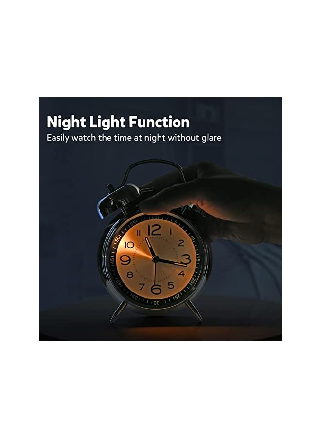 Raxoom Alarm Clock for Heavy Sleepers Adults,Retro 4 Inch Silent Non-Ticking Quartz with Backlight,Twin Bell Analog Kids Alarm Clocks for Bedrooms Bedside (Grey) - Image 3