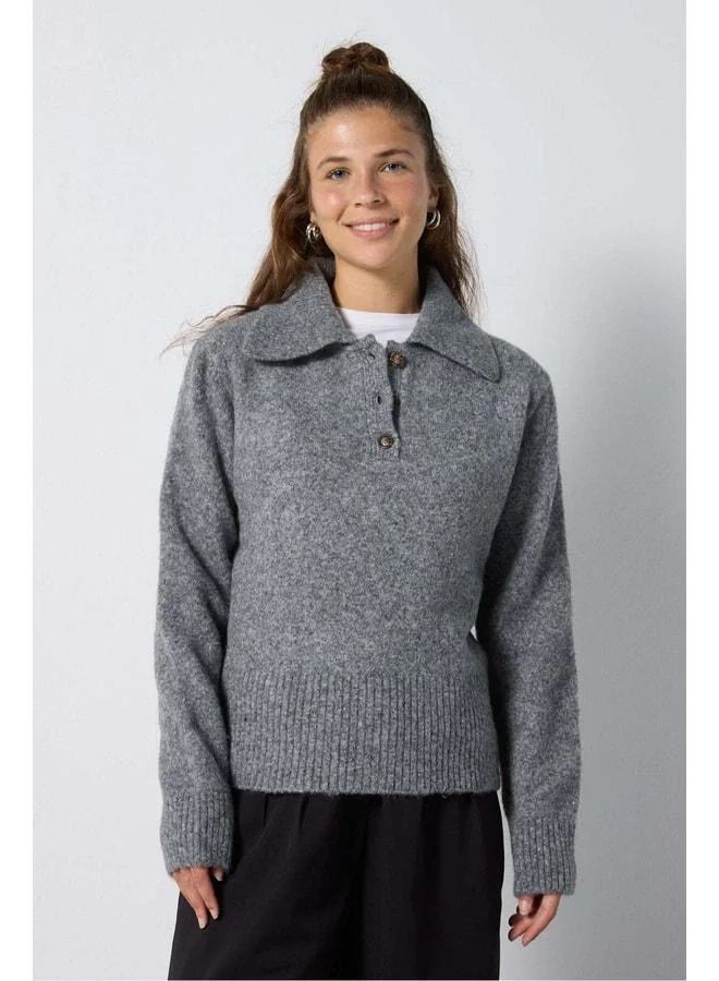 mina aise Women's Gray Shardon Polo Neck Knit Sweater 7019.
