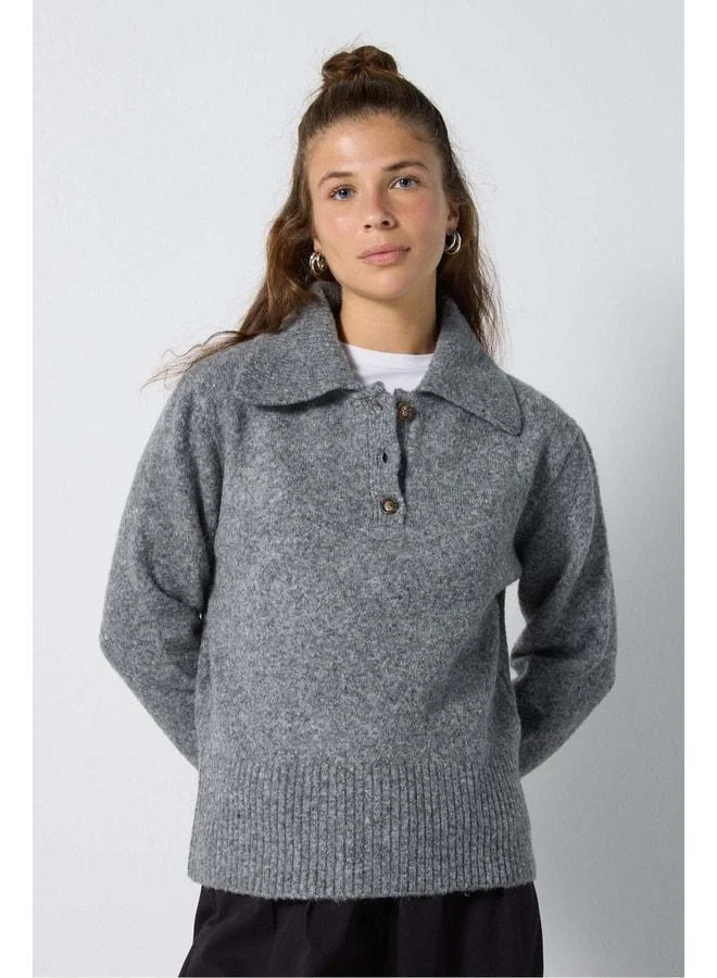 mina aise Women's Gray Shardon Polo Neck Knit Sweater 7019.