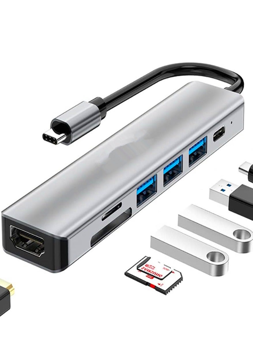 USB Hub with 100W PD Port,7-in-1 Type C Hub with 4K HDMI Adapter, 1 USB 3.0 Ports 2USB 2.0 Ports , SD/TF Card Reader, USB C Multiport Docking Station for MacBook Pro, Chromebook, XPS, and USB C d