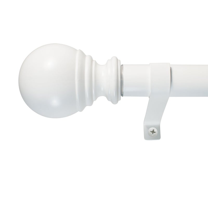 Decopolitan 30409-WT72 1â€ Ball Single Telescoping Drapery Rod Set, 72 to 144-Inch, White