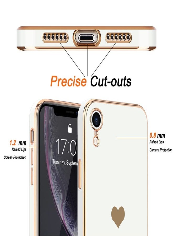 Teageo Compatible with iPhone Xr Case for Women Girl Cute Love-Heart Luxury Bling Plating Soft Back Cover Raised Full Camera Protection Bumper Silicone Shockproof Phone Case for iPhone Xr, White - Image 3