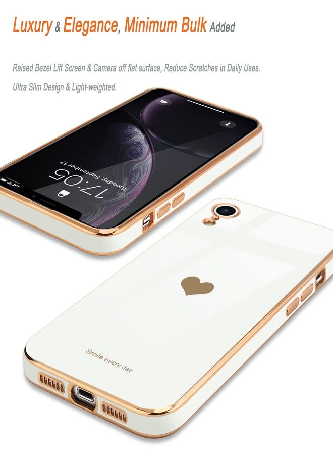 Teageo Compatible with iPhone Xr Case for Women Girl Cute Love-Heart Luxury Bling Plating Soft Back Cover Raised Full Camera Protection Bumper Silicone Shockproof Phone Case for iPhone Xr, White - Image 4