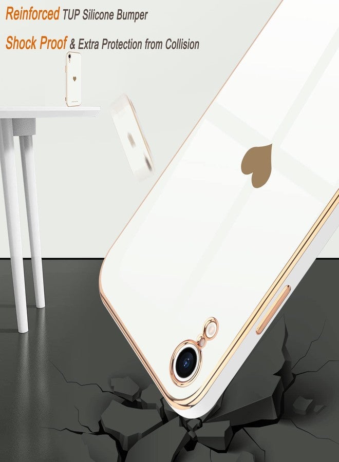 Teageo Compatible with iPhone Xr Case for Women Girl Cute Love-Heart Luxury Bling Plating Soft Back Cover Raised Full Camera Protection Bumper Silicone Shockproof Phone Case for iPhone Xr, White - Image 5