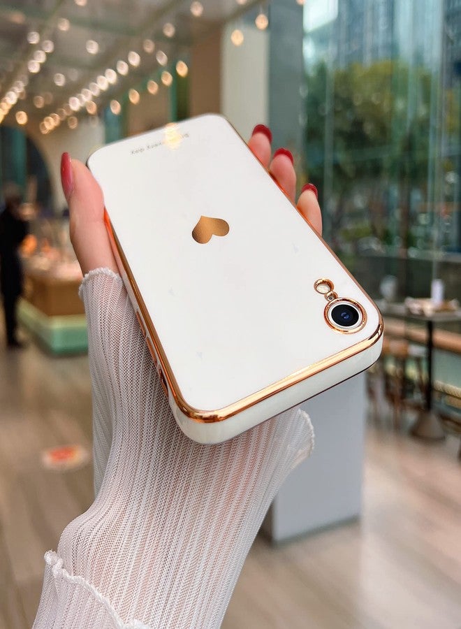 Teageo Compatible with iPhone Xr Case for Women Girl Cute Love-Heart Luxury Bling Plating Soft Back Cover Raised Full Camera Protection Bumper Silicone Shockproof Phone Case for iPhone Xr, White - Image 2
