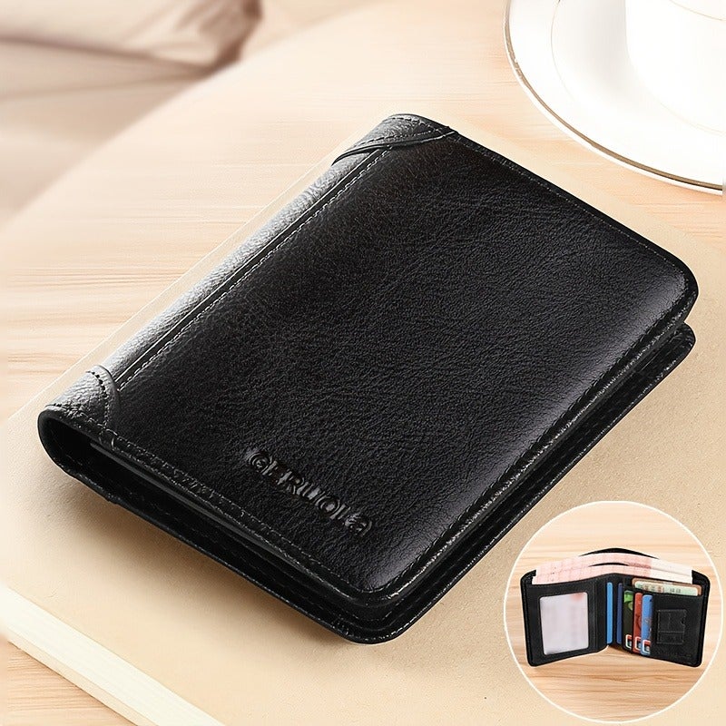 GERUOLA Men's Ultra-Slim RFID Anti-Theft Leather Wallet with ID Window, Gold Hardware, and Large Capacity - Image 1