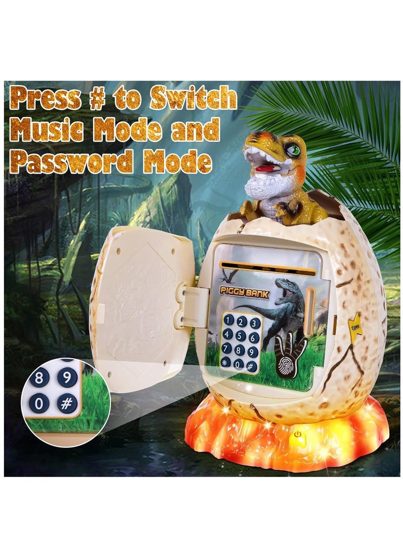 SOLARAE Piggy Bank for Kids Dinosaur Egg Money Bank with Fingerprint Unlocking/Night Light/Music Password ATM Machine Real Cash Coin Electronic Money Saving Box for Boys Girls Toys Gifts - Image 3
