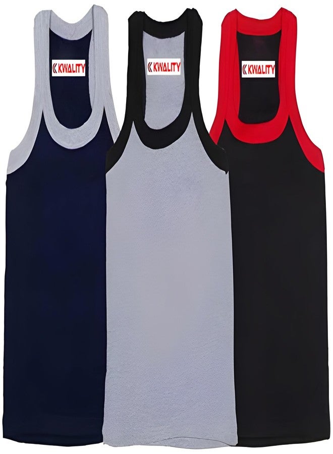 KWALITY Boys Kids Pure Cotton Multicolor Rib Vest Innerwear Combo Pack of 3 Pc (12 Years - 13 Years) - Image 1