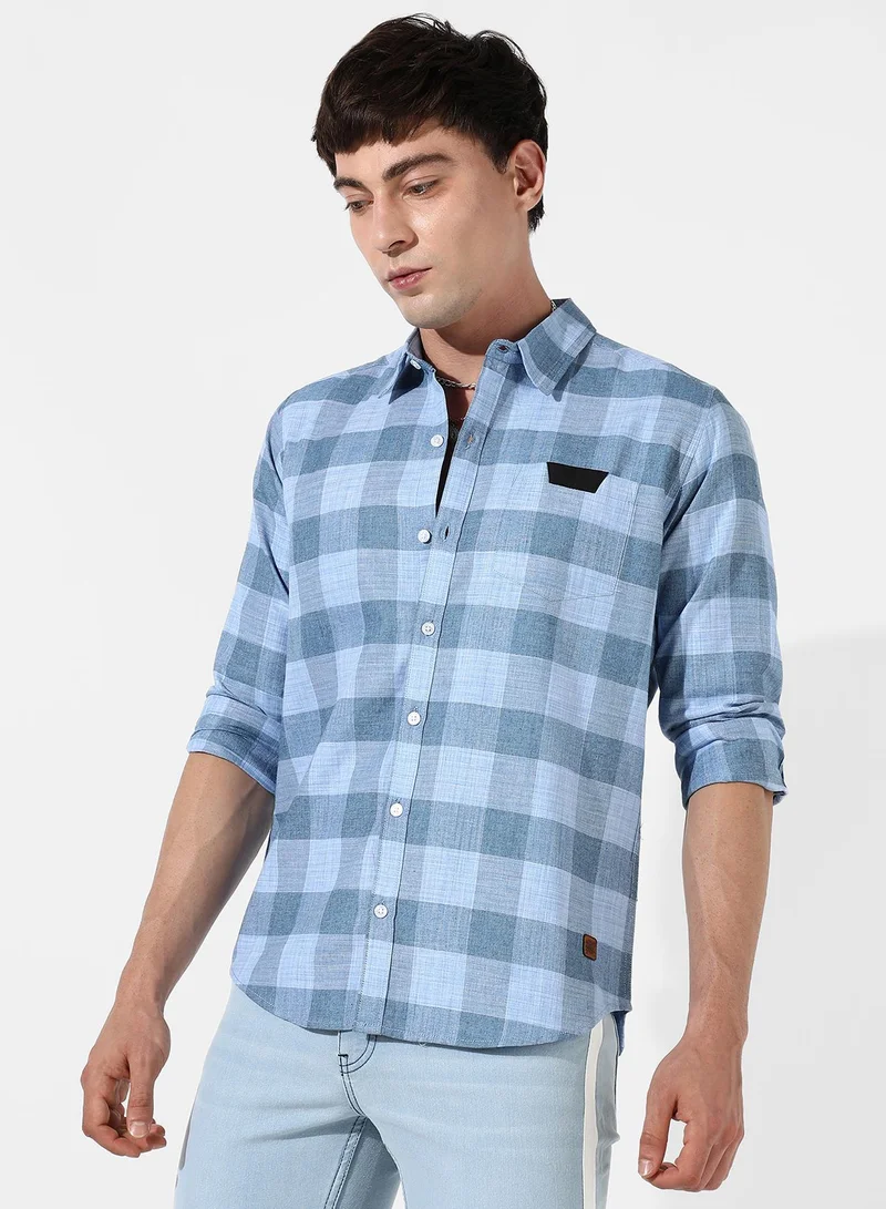 CAHOOT  Men's Cotton Blue Checks Shirt for Men | Best Price UAE