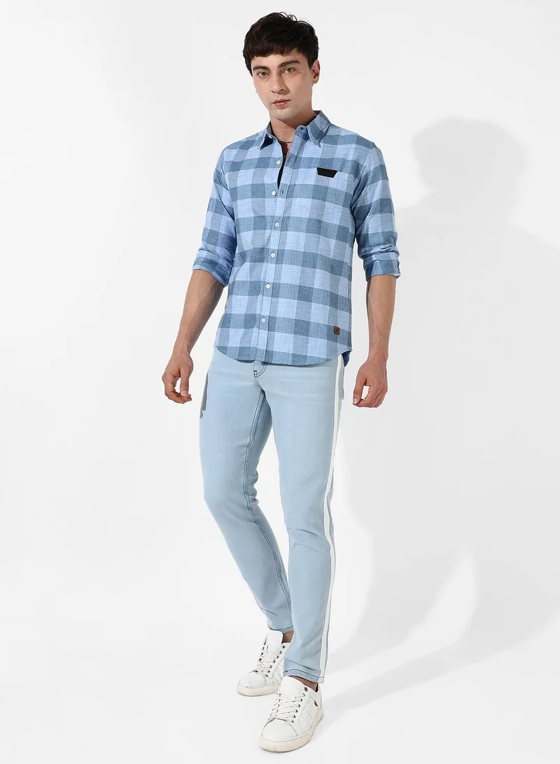 CAHOOT  Men's Cotton Blue Checks Shirt for Men | Best Price UAE