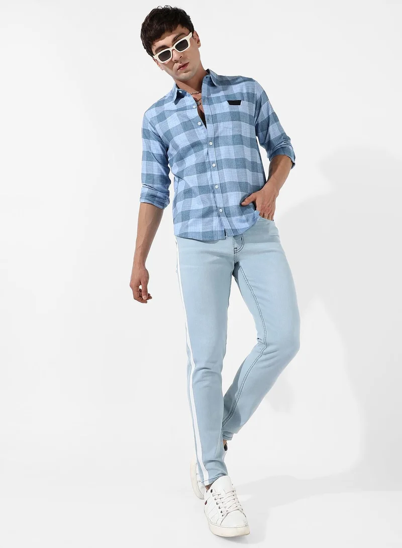 CAHOOT  Men's Cotton Blue Checks Shirt for Men | Best Price UAE