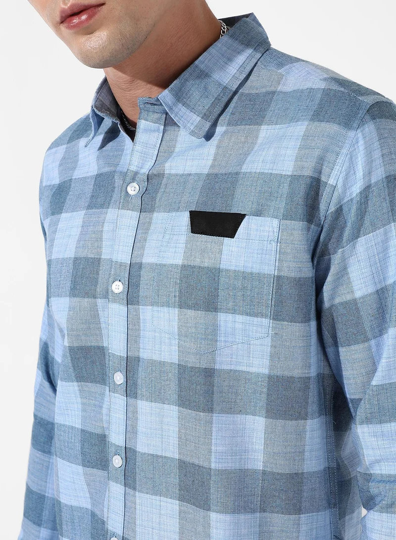 CAHOOT  Men's Cotton Blue Checks Shirt for Men | Best Price UAE