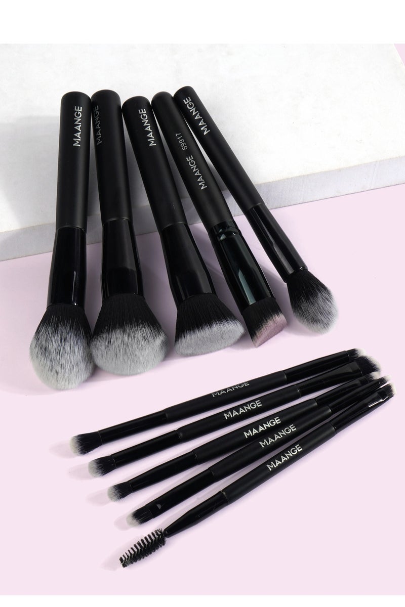MAANGE Makeup Brush Set, 10Pcs Professional Makeup Brushes Foundation Eyeshadow Blush Brush, Travel Kabuki Blending Concealers Face Powder Eye Make Up Brushes Set Kit - Image 1