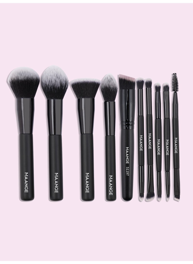MAANGE Makeup Brush Set, 10Pcs Professional Makeup Brushes Foundation Eyeshadow Blush Brush, Travel Kabuki Blending Concealers Face Powder Eye Make Up Brushes Set Kit - Image 3
