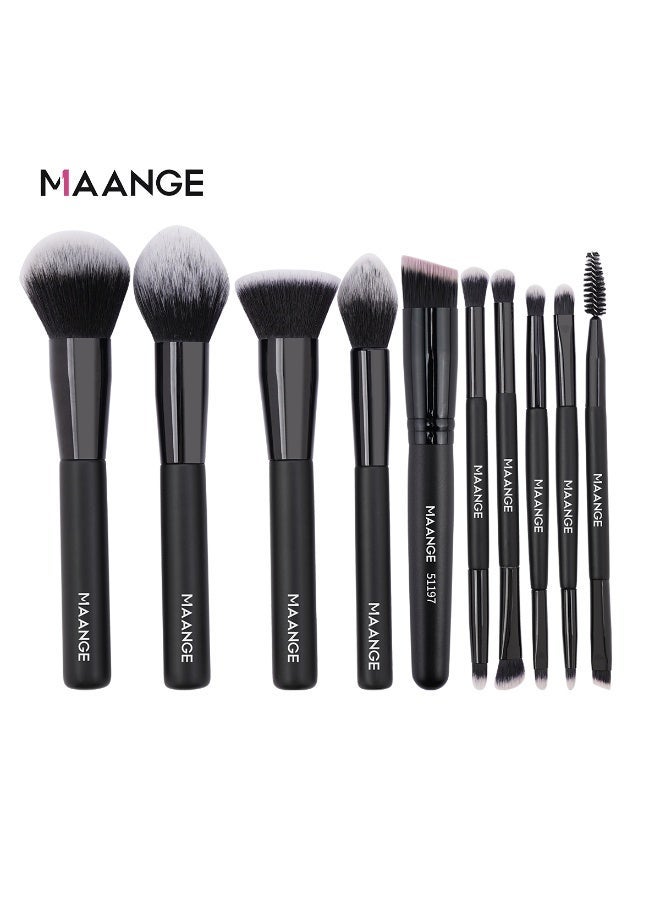MAANGE Makeup Brush Set, 10Pcs Professional Makeup Brushes Foundation Eyeshadow Blush Brush, Travel Kabuki Blending Concealers Face Powder Eye Make Up Brushes Set Kit - Image 1