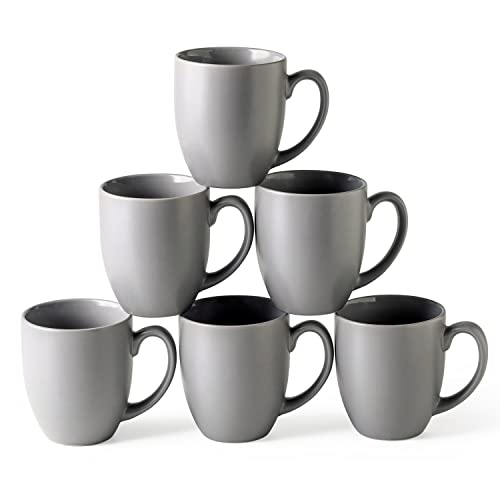 AmorArc Coffee Mugs Set of 6, Ceramic coffee mugs with large handle for Men Women,16oz Coffee Mugs for Coffee,Tea,Latte,Cocoa. Easy to Hold&Clean, Dishwasher&Microwave Safe, Matte Grey - Image 1