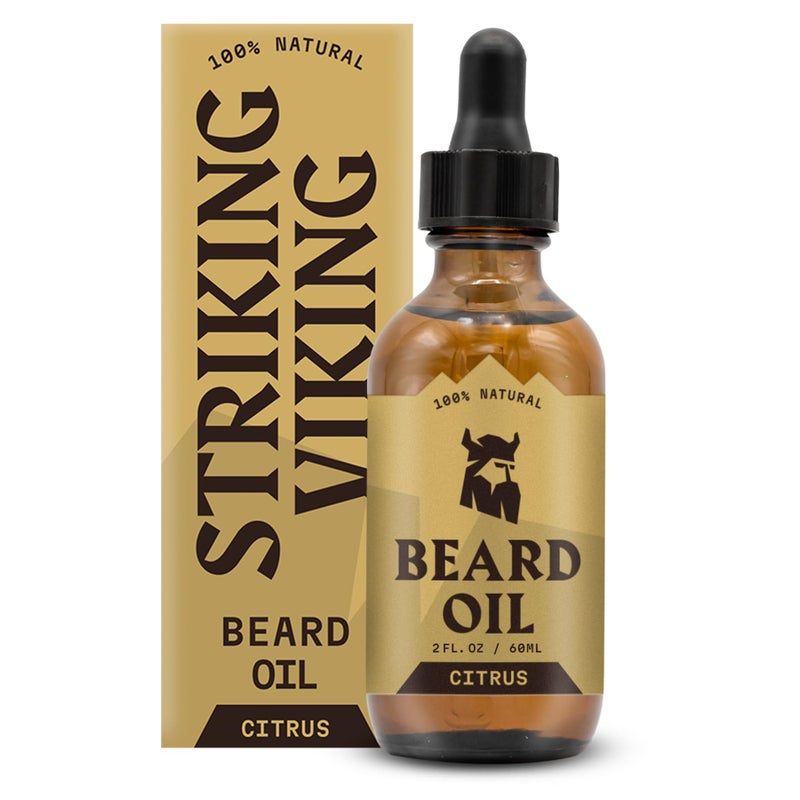 Striking Viking Striking Viking Beard Oil for Men  2 Fl Oz Citrus Scent  Naturally Derived Conditioner with Almond Tea Tree Argan  Jojoba Oil for Beard Growth Softening  Moisturizing
