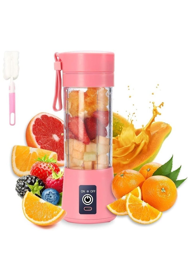 ELTRAZONE Portable Blender Cup,Electric USB Juicer Blender,Mini Blender Portable Blender For Shakes and Smoothies, juice,380ml, Six Blades Great for Mixing (Pink) - Image 1