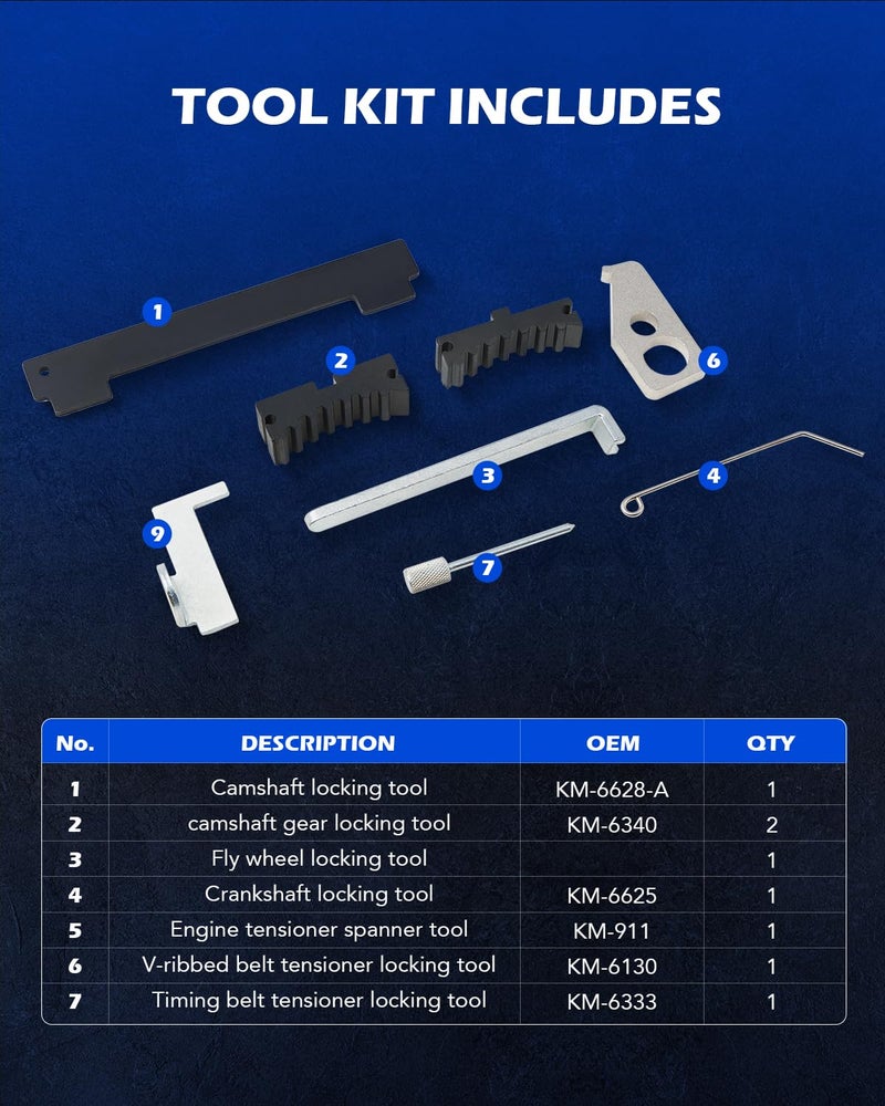 Orion Motor Tech Engine Camshaft Tensioning Locking Alignment Timing Belt Tool Kit Compatible with Chevy Cruze Aveo Alfa Romeo Fiat 16V 1.4 1.6 1.8 en6340 km6340 - Image 3