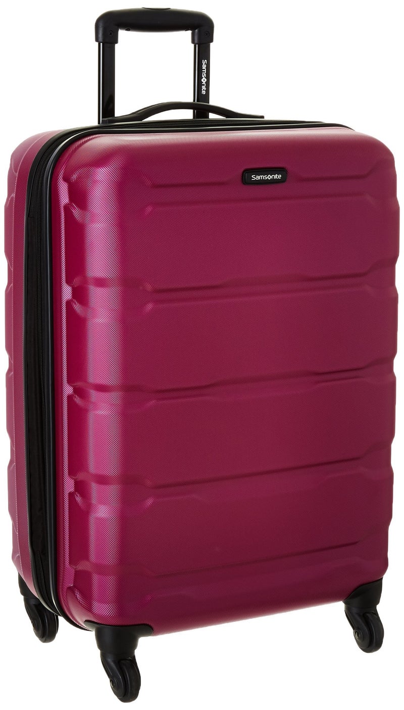 Samsonite Omni PC Hardside Expandable Luggage with Spinner Wheels, Radiant Pink, Checked-Medium 24-Inch - Image 1