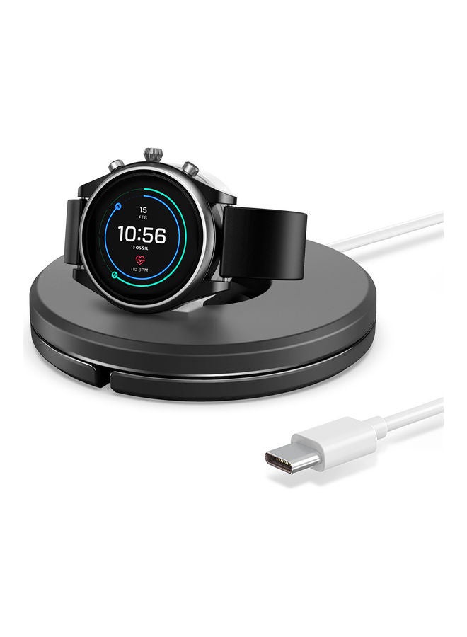 Portable Watch Charger Stand With Charging Cable For Fossil Gen 4/Gen 5 Black - Image 1