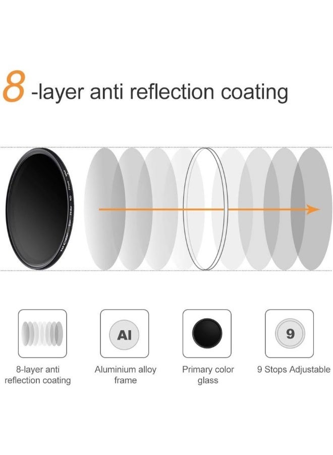 K&F CONCEPT 67mm Variable ND2-ND400 ND Lens Filter (1-9 Stops) for Camera Lens Adjustable Neutral Density Filter with Microfiber Cleaning Cloth (B-Series) - Image 3