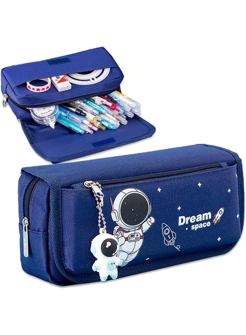 Pencil Case for Boys, Cartoon Pencil Pouch, 4 Layers Large Capacity Pen Case for Student, with Astronaut Pendant, Easy to Clean, for Stationery Storage, for Your Cosmetic, Keys, Cash, Coins - Image 1