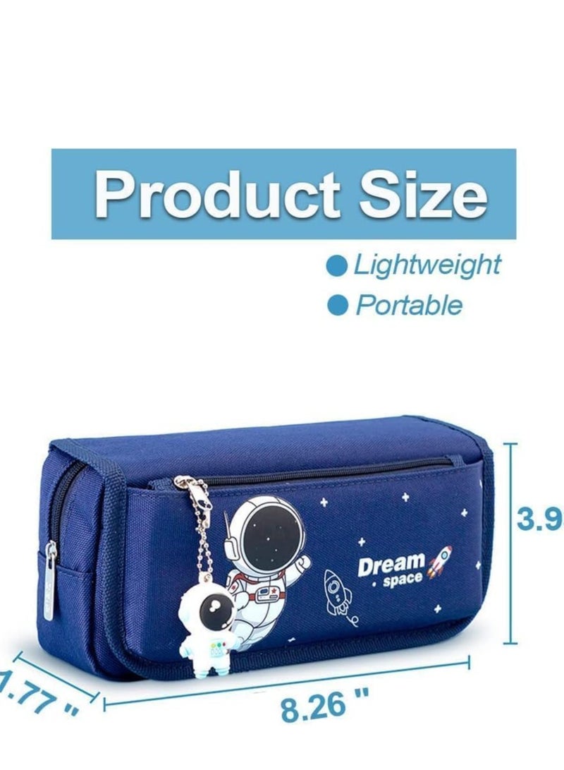 Pencil Case for Boys, Cartoon Pencil Pouch, 4 Layers Large Capacity Pen Case for Student, with Astronaut Pendant, Easy to Clean, for Stationery Storage, for Your Cosmetic, Keys, Cash, Coins - Image 2