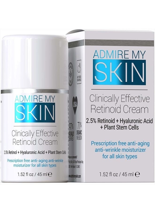 Admire My Skin كريم ريتينويد قوي - كريم مرطب مضاد للشيخوخة ومضاد لحب الشباب يحتوي على الريتينول يساعد على تنقية البشرة والتخلص من التجاعيد ويمنحك توهجًا شبابيًا صحيًا 1.5 أونصة سائلة  - Image 1