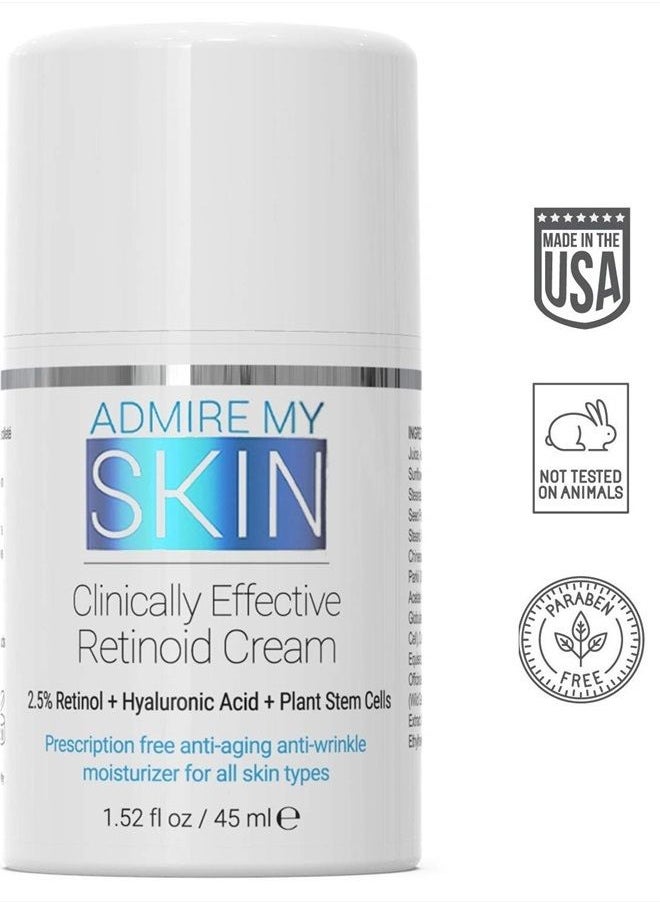 Admire My Skin كريم ريتينويد قوي - كريم مرطب مضاد للشيخوخة ومضاد لحب الشباب يحتوي على الريتينول يساعد على تنقية البشرة والتخلص من التجاعيد ويمنحك توهجًا شبابيًا صحيًا 1.5 أونصة سائلة  - Image 2