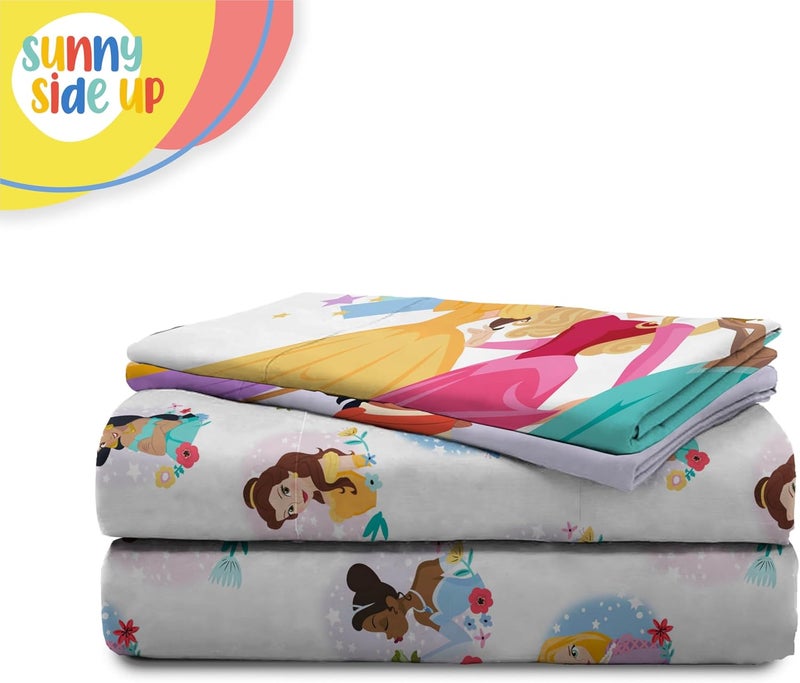 Sunny Side Up Disney Princess Full Sheet Set - 4 Piece Kids Bedding Set Includes Pillow Cover - Super Soft Rainbow Microfiber Sheets Moana, Belle & Rapunzel - Image 5