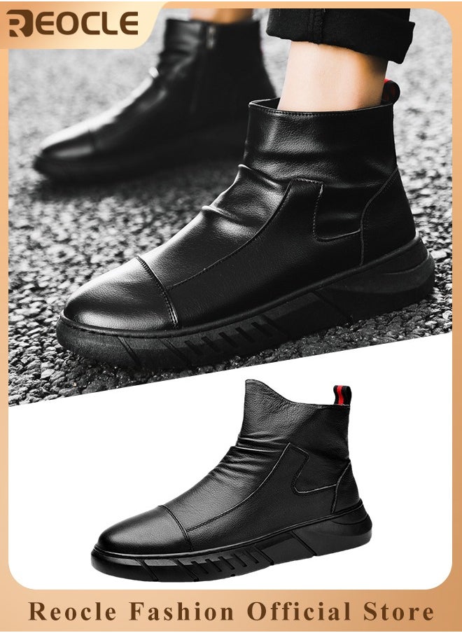 REOCLE Men's Leather Boots High Top Workwear Chelsea Ankle Boots Formal Dress Boot Lightweight All-matching and Stylish Shoes  - Image 1