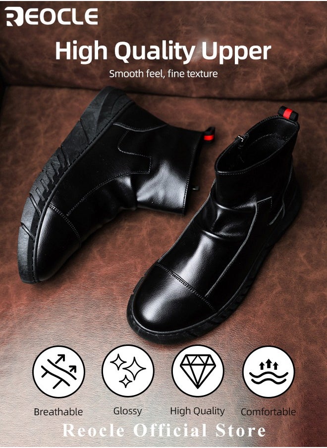 REOCLE Men's Leather Boots High Top Workwear Chelsea Ankle Boots Formal Dress Boot Lightweight All-matching and Stylish Shoes  - Image 2