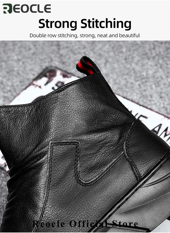 REOCLE Men's Leather Boots High Top Workwear Chelsea Ankle Boots Formal Dress Boot Lightweight All-matching and Stylish Shoes  - Image 3