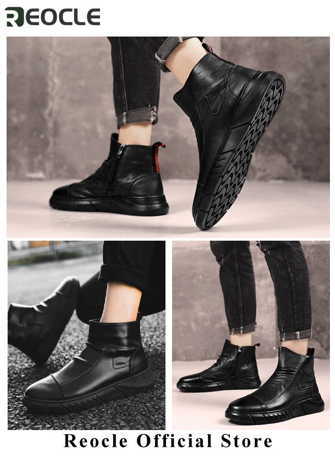REOCLE Men's Leather Boots High Top Workwear Chelsea Ankle Boots Formal Dress Boot Lightweight All-matching and Stylish Shoes  - Image 5