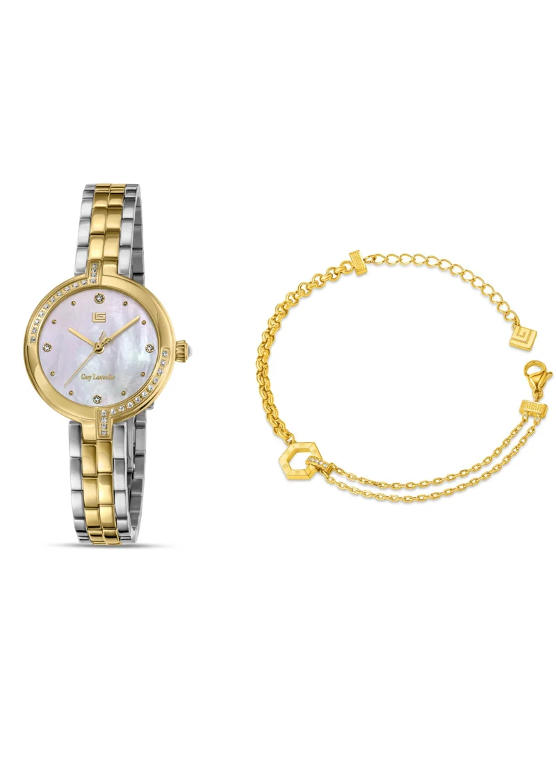 Guy Laroche Angela Yellow Gold Plated Stainless Steel Bracelet & Watch for Women, 27mm