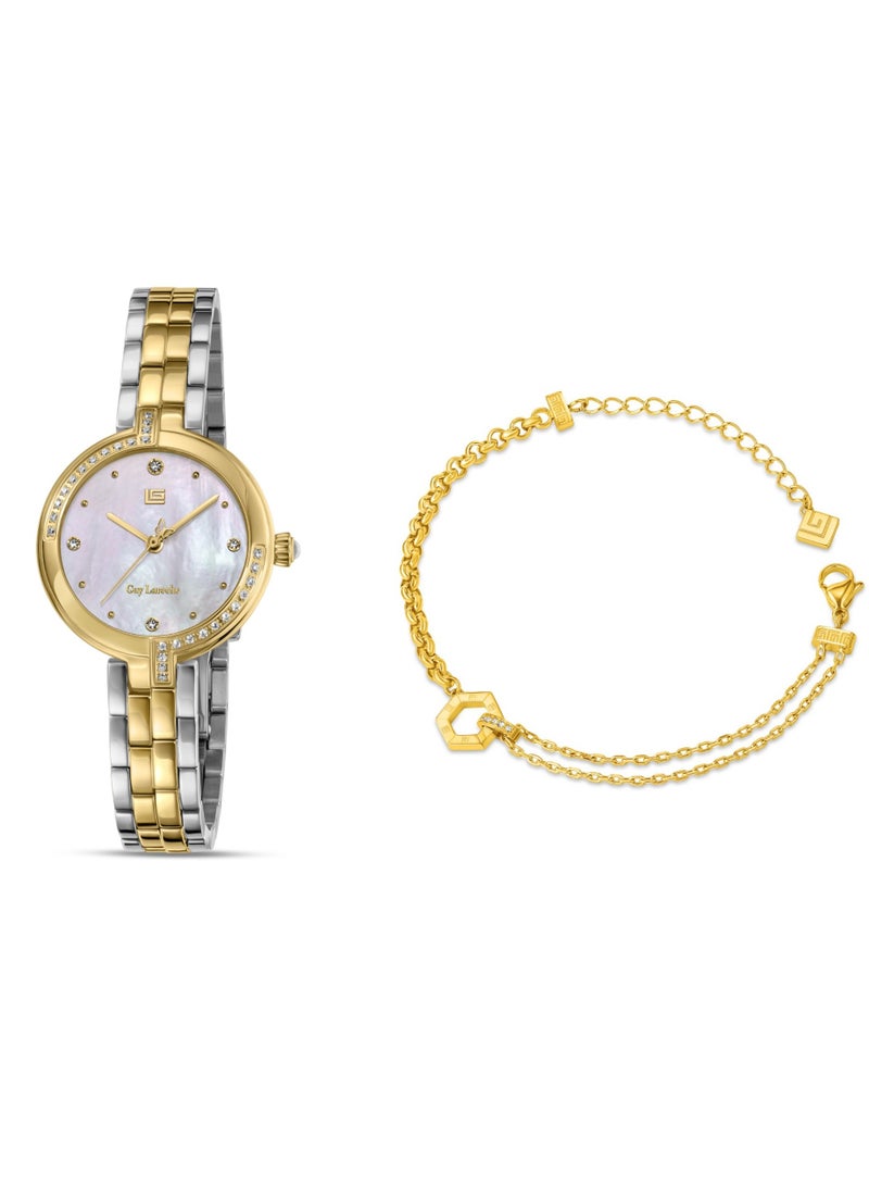 Guy Laroche Angela Yellow Gold Plated Stainless Steel Bracelet & Watch for Women, 27mm - Image 1