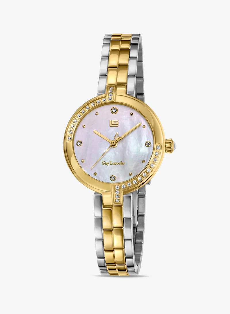 غاي لاروش Angela Yellow Gold Plated Stainless Steel Bracelet & Watch for Women, 27mm