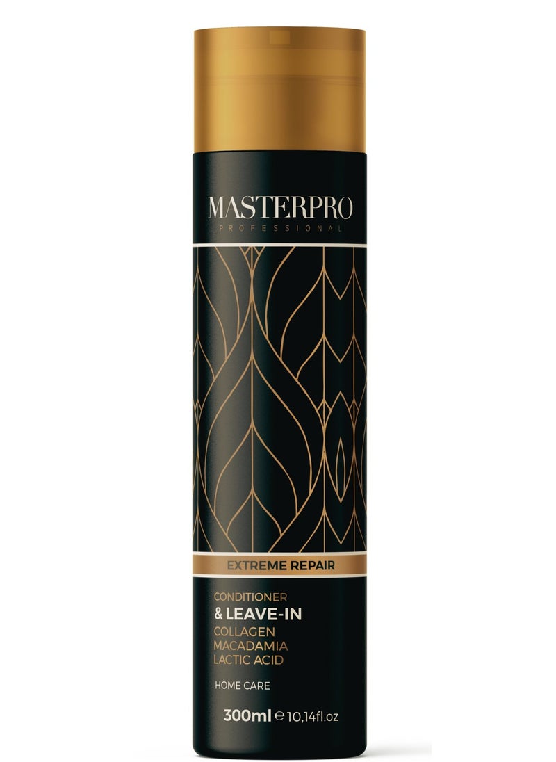 MASTERPRO PROFESSIONAL Leave In Conditioner Repair for Damaged, Dry or Frizzy Hair  Hydrating Conditioner Hair Protein with Collagen, Macadamia Oil & Lactic Acid  Volume & Moisturizing Control 300 ML  - Image 1