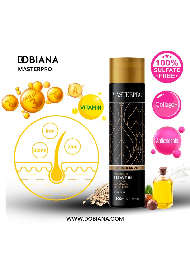 MASTERPRO PROFESSIONAL Leave In Conditioner Repair for Damaged, Dry or Frizzy Hair  Hydrating Conditioner Hair Protein with Collagen, Macadamia Oil & Lactic Acid  Volume & Moisturizing Control 300 ML  - Image 2