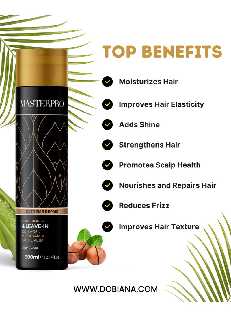 MASTERPRO PROFESSIONAL Leave In Conditioner Repair for Damaged, Dry or Frizzy Hair  Hydrating Conditioner Hair Protein with Collagen, Macadamia Oil & Lactic Acid  Volume & Moisturizing Control 300 ML  - Image 5