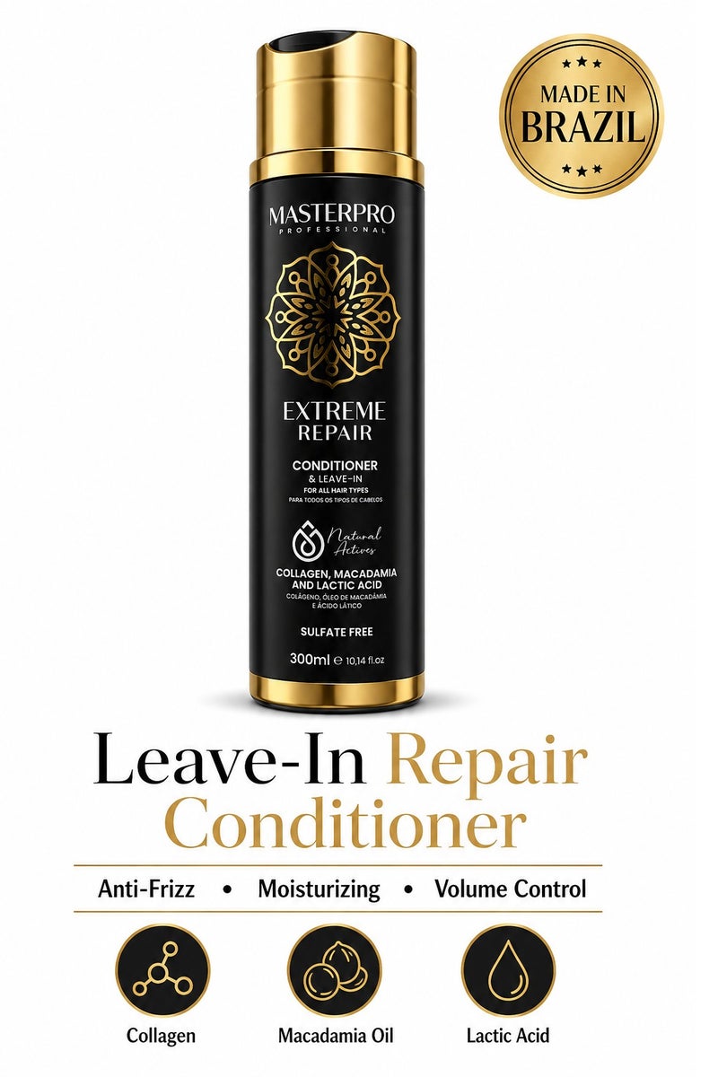 MASTERPRO PROFESSIONAL Leave In Conditioner Repair for Damaged, Dry or Frizzy Hair  Hydrating Conditioner Hair Protein with Collagen, Macadamia Oil & Lactic Acid  Volume & Moisturizing Control 300 ML - Image 2