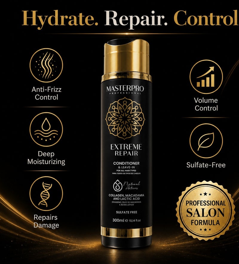 MASTERPRO PROFESSIONAL Leave In Conditioner Repair for Damaged, Dry or Frizzy Hair  Hydrating Conditioner Hair Protein with Collagen, Macadamia Oil & Lactic Acid  Volume & Moisturizing Control 300 ML - Image 3