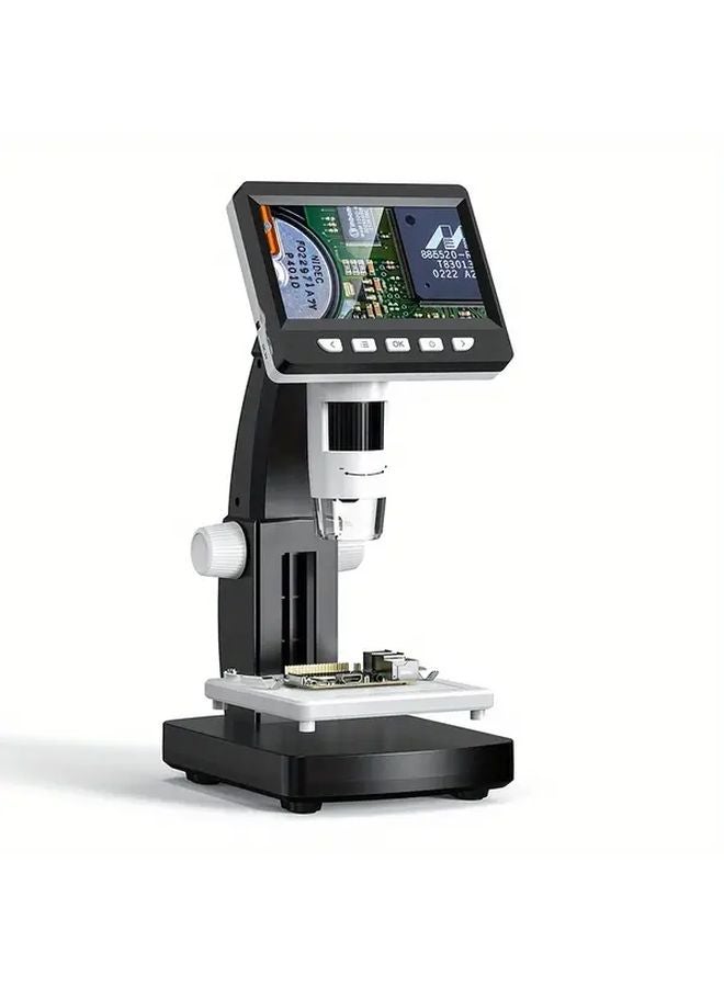 White Digital Microscope 4.3 Inch 50 1000X Magnification 2MP HD Camera 8 LED Lights USB Power - Image 1