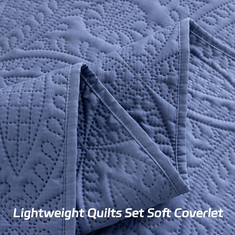 SheRest Twin Quilt Bedding Set - Grayish Blue Soft Breathable Bed Quilt, Modern Style Embossed Bedspreads, Lightweight Microfiber Reversible Coverlet for All Seasons - 1 Quilt, 1 Pillow Sham - Image 4