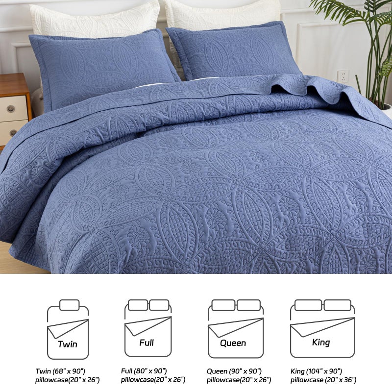 SheRest Twin Quilt Bedding Set - Grayish Blue Soft Breathable Bed Quilt, Modern Style Embossed Bedspreads, Lightweight Microfiber Reversible Coverlet for All Seasons - 1 Quilt, 1 Pillow Sham - Image 5