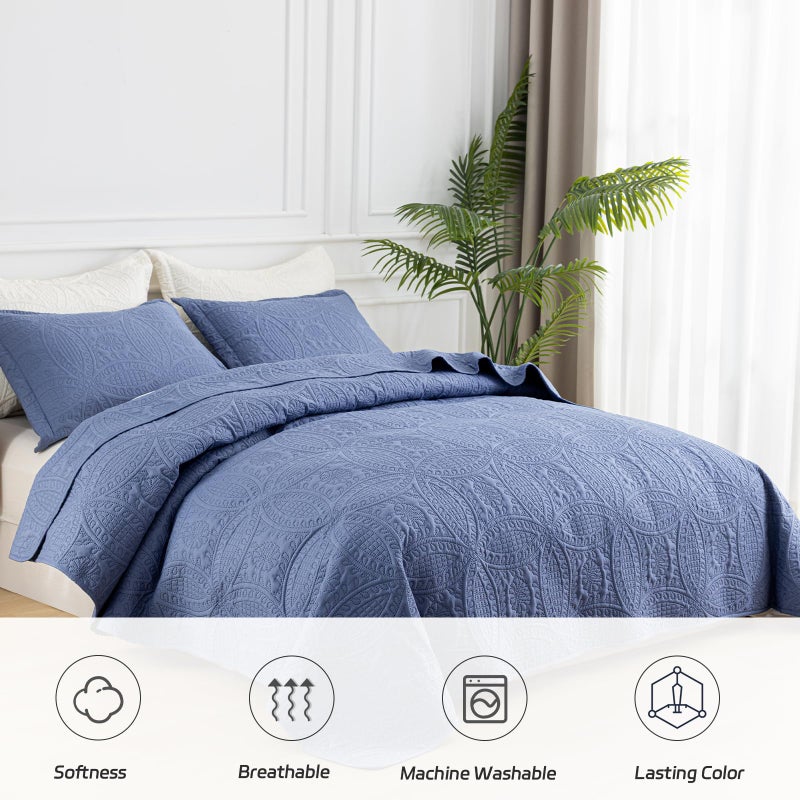 SheRest Twin Quilt Bedding Set - Grayish Blue Soft Breathable Bed Quilt, Modern Style Embossed Bedspreads, Lightweight Microfiber Reversible Coverlet for All Seasons - 1 Quilt, 1 Pillow Sham - Image 2